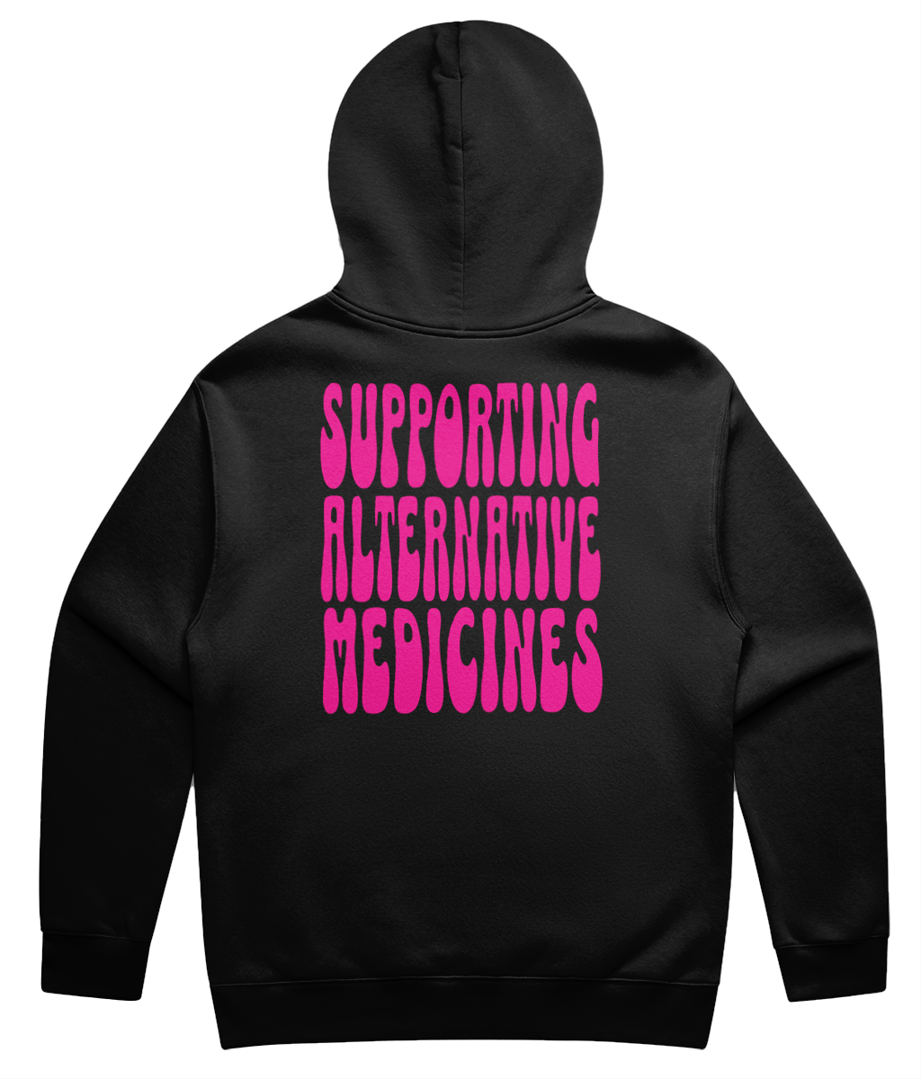 Supporting Alternative Medicines Unisex Hoodie Pink Print