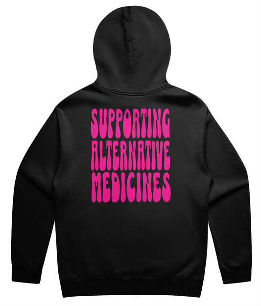 Supporting Alternative Medicines Unisex Hoodie Pink Print